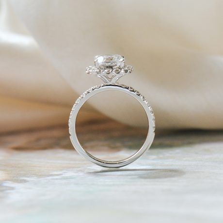 Cushion Halo Engagement Ring With Pavé Band-profile