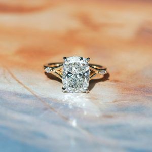 elongated cushion cut diamond ring