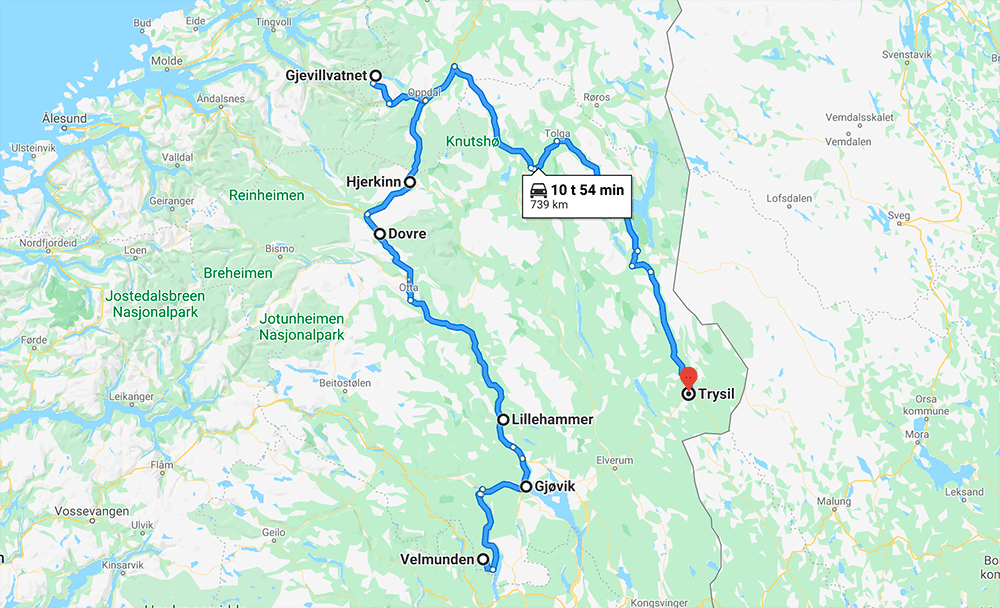 Ruten tegne opp på kartet