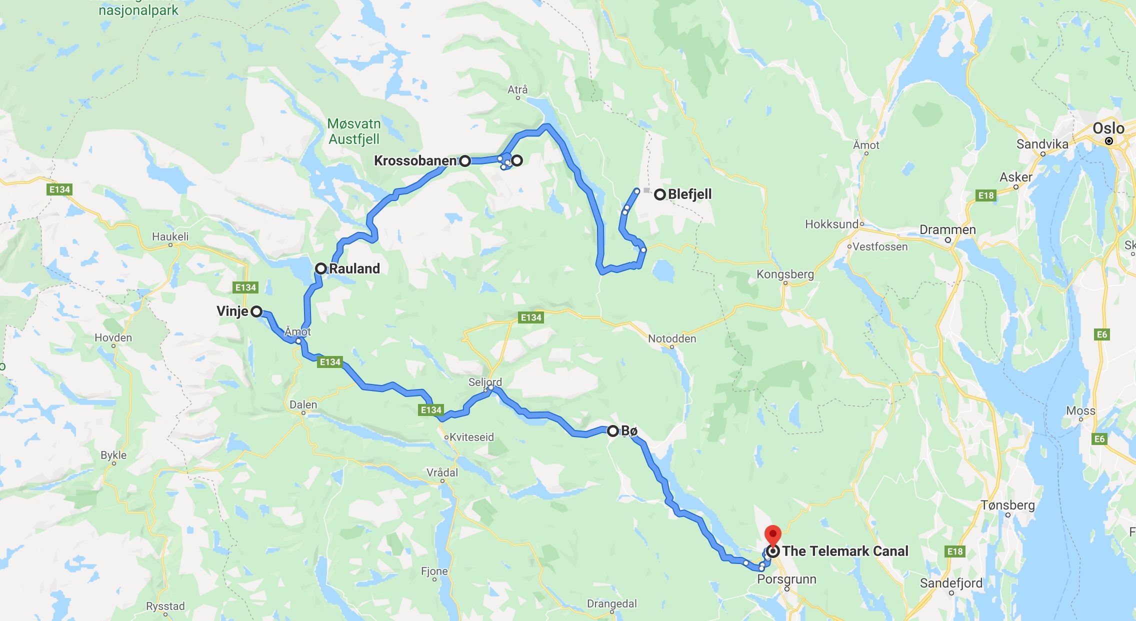 Reiserute i google maps