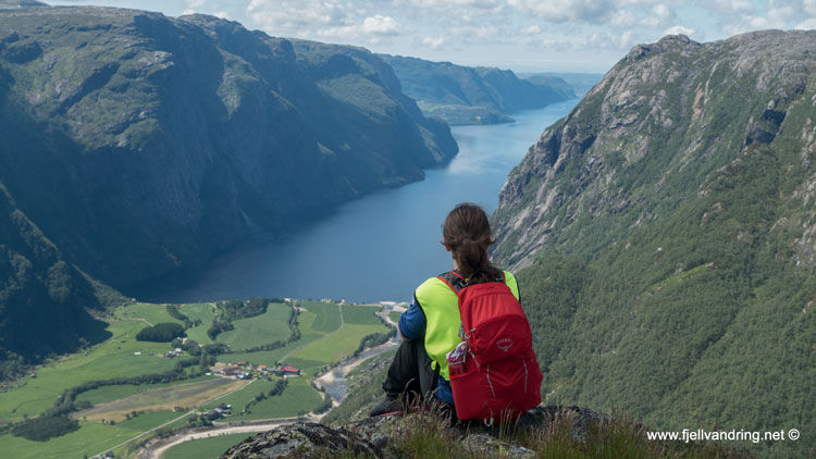 Utsikten fra Eikeknuten utover Ørsdalsvatnet med fjellene rundt