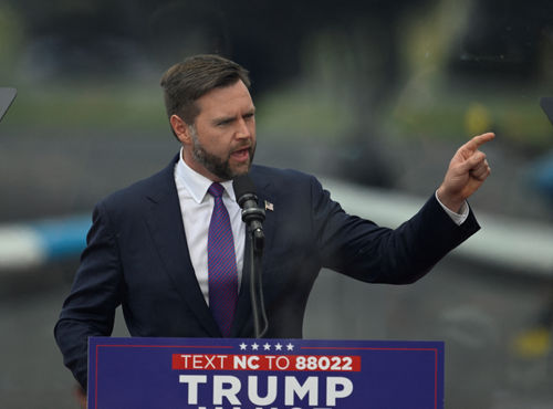 US vice presidential nominee ans Senator from Ohio J.D. Vance speaks during a campaign rally at the North Carolina Aviation Museum & Hall of Fame in Asheboro, North Carolina, August 21, 2024. (Photo by Peter Zay / AFP)