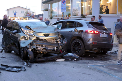 A picture shows vehicles involved in a crash accident after a SUV went on the sidewalk killing two German tourists at Lido di Camaiore on September 18, 2024. Four other people were injured in the accident according to the police.