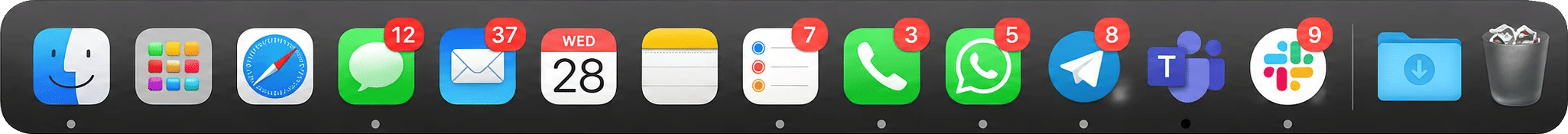 macOS dock with a different mix of application icons