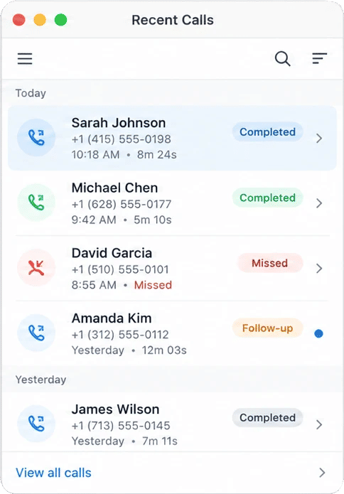 Missed calls list without proper call tracking