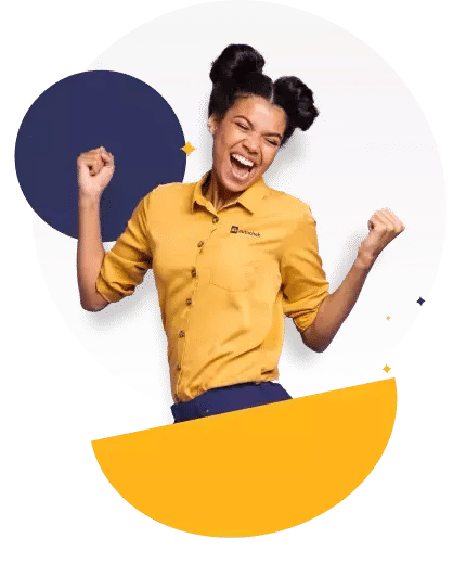 A woman jumping with joy