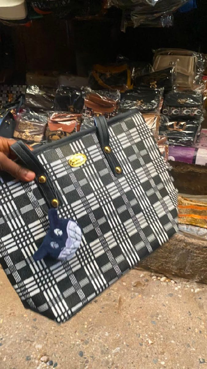 Black and white checked tote