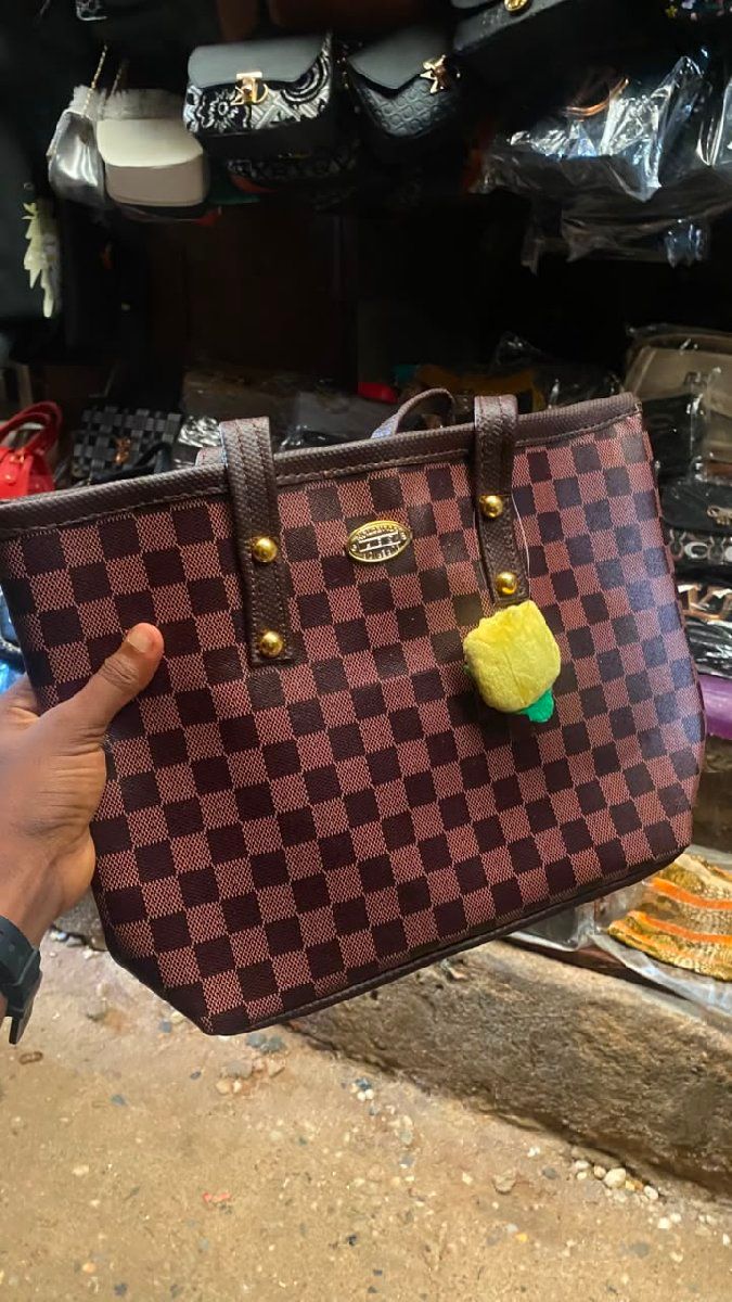 Black and brown checked tote