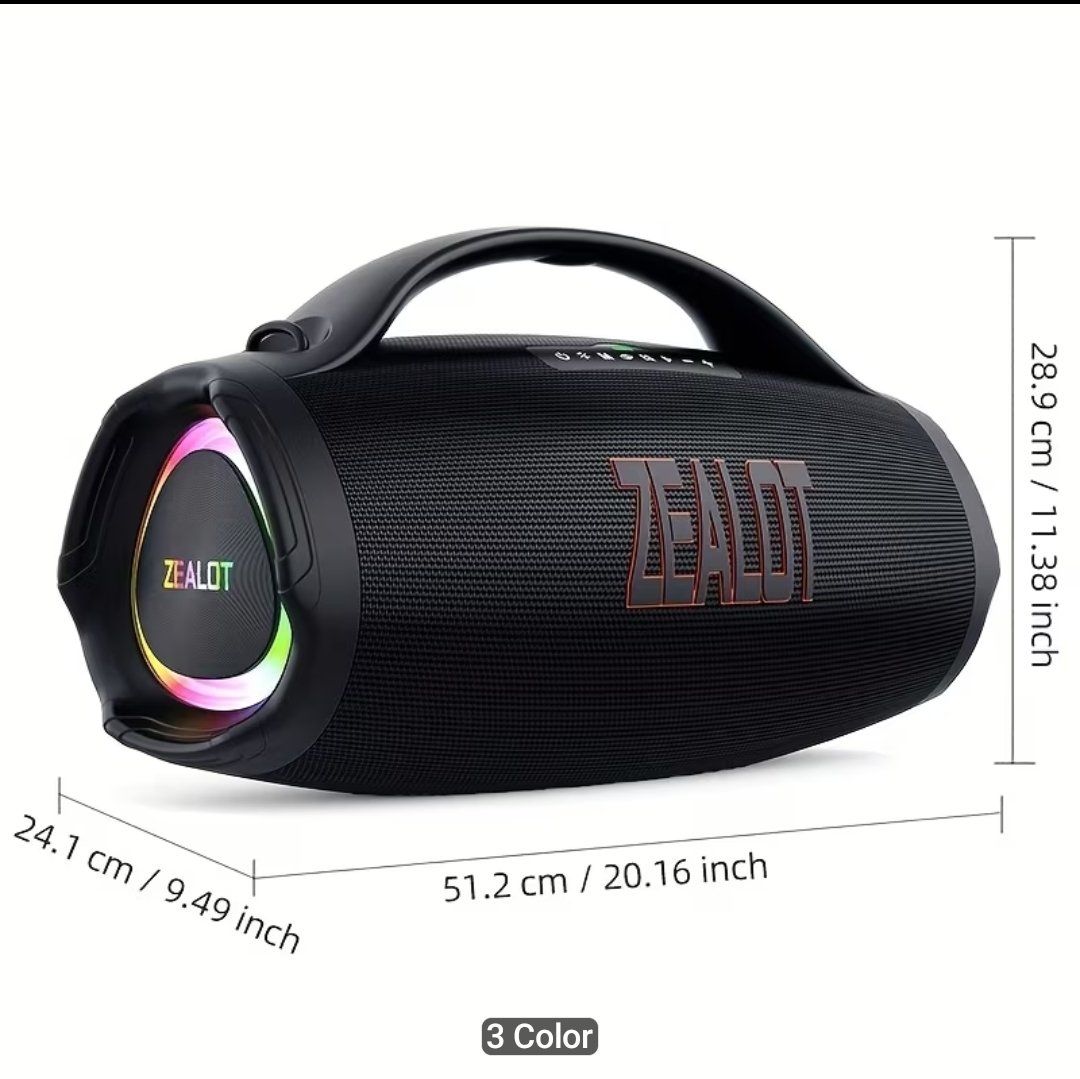 ZEALOT S98 160W High-Power Wireless Portable Speaker, Low-Frequency Bass 3D Surround Sound, with RGB Colorful Lights, Up to 8 Hours Playback Time, Supports Phone, Tablet, Computer, TV. SD/USB/AUX, Chain Dual Pairing Function, Suitable for Car