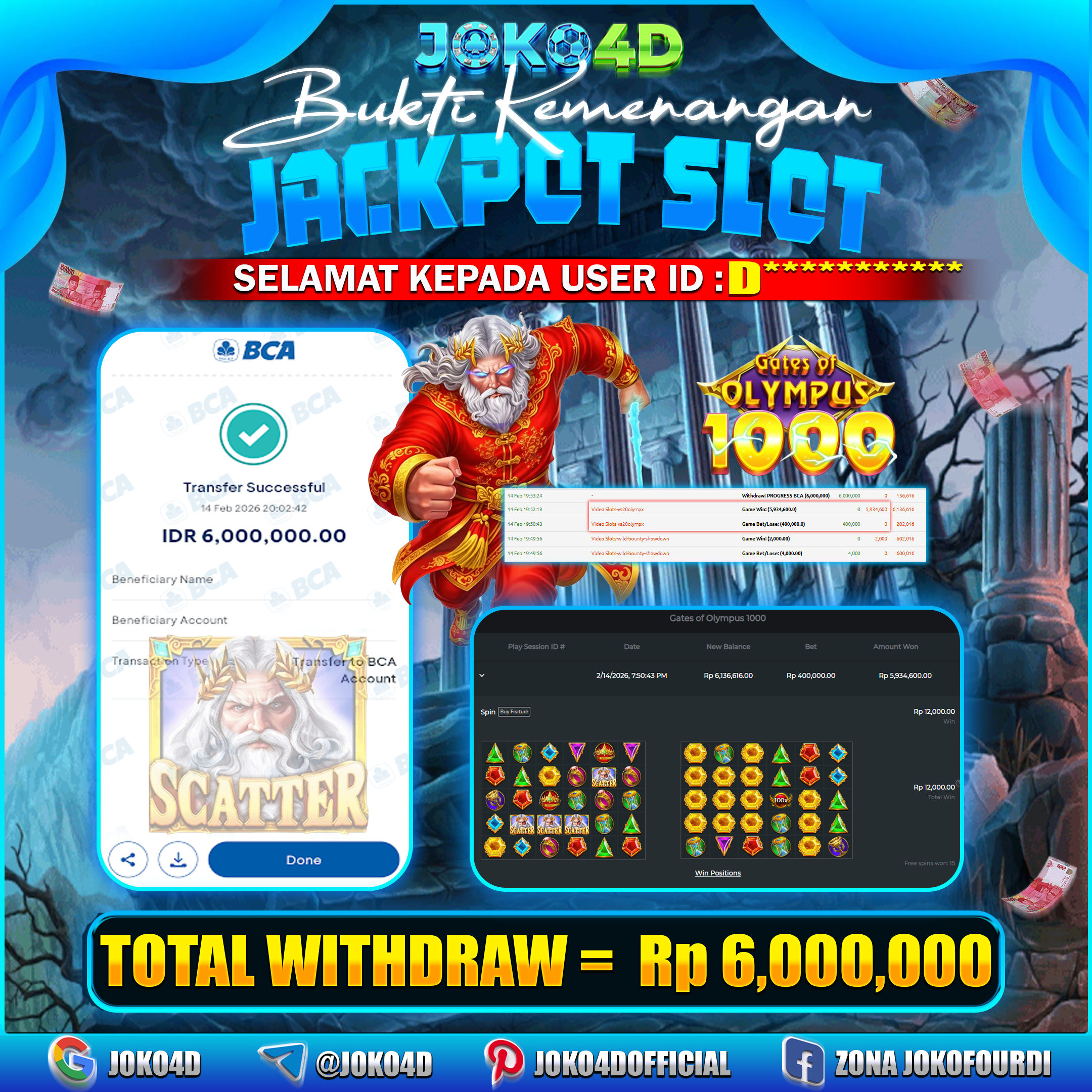 BUKTI KEMENANGAN 2026 DI GAME GACORRRR GATE OF OLYMPUS 1000 BRAYYYYY