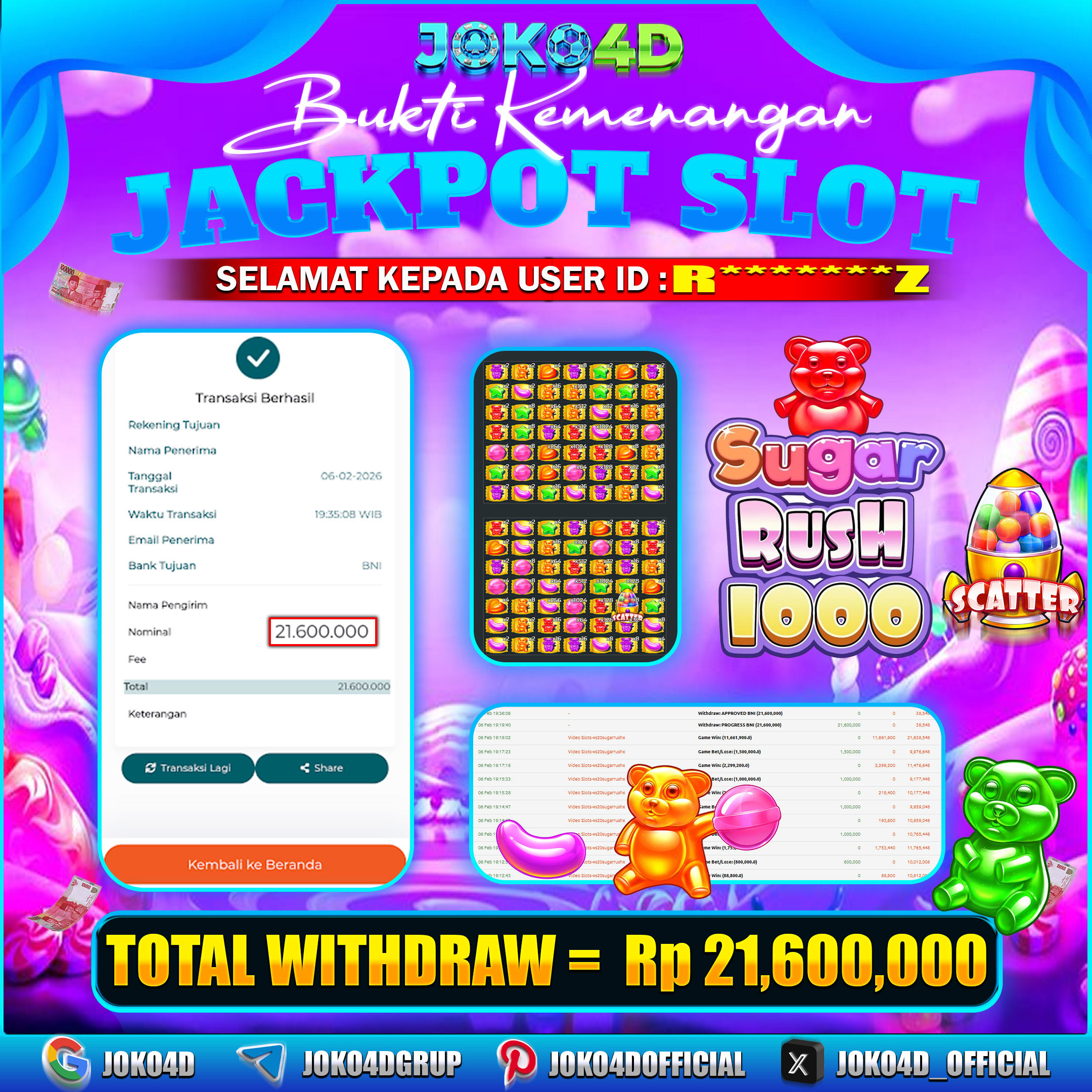 BUKTI KEMENANGAN SUGAR RUSH 1000 JOKO4D 2026