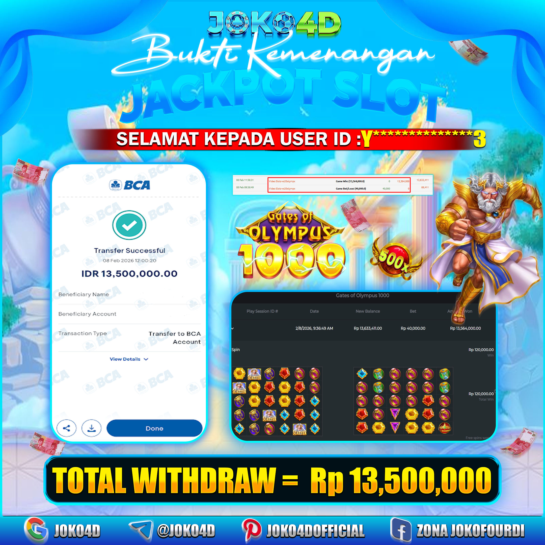 BUKTI KEMENANGAN 2026 DI GAME GACORRRR GATE OF OLYMPUS 1000 BRAYYYYY