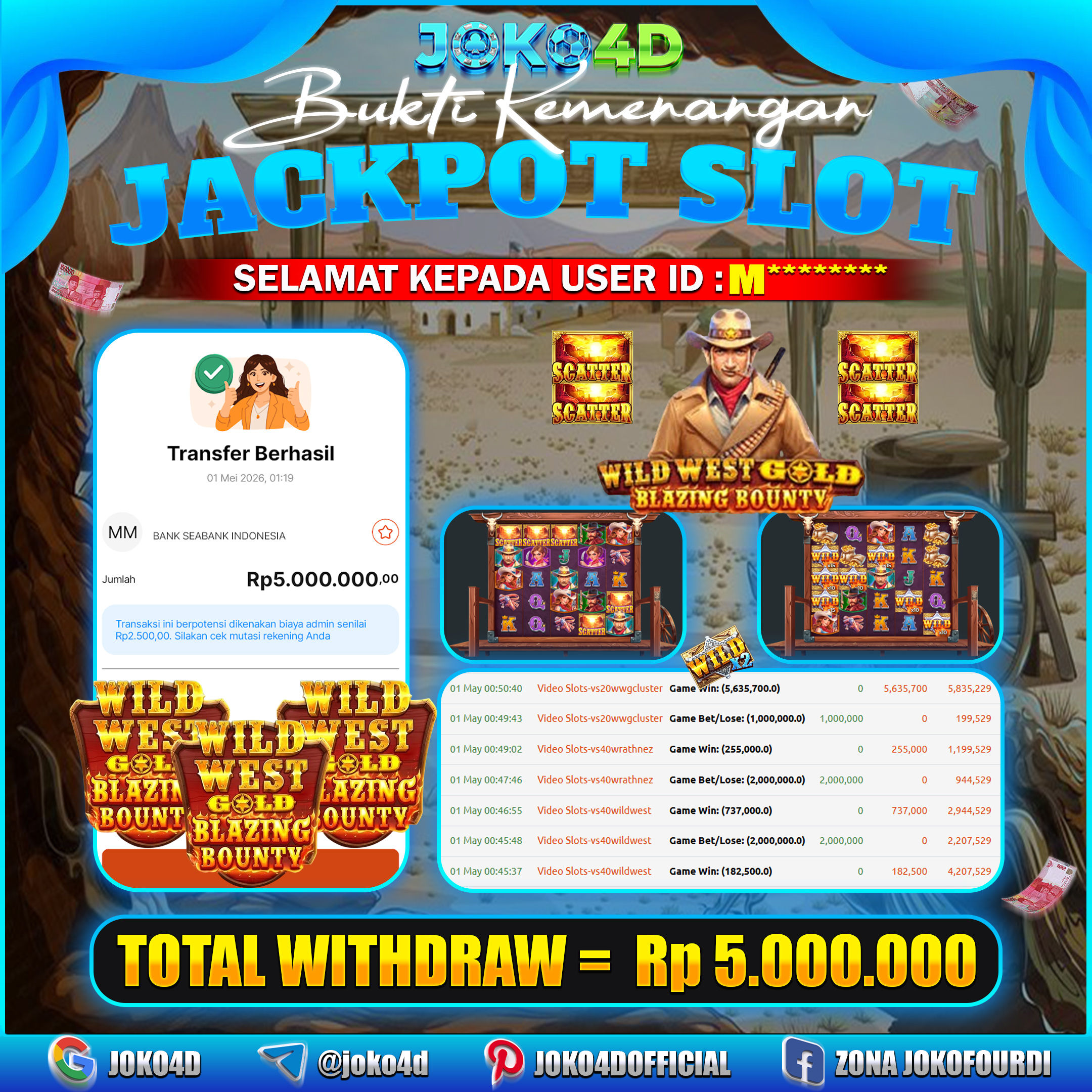 BUKTI KEMENANGAN 2026 DI GAMES  WILD WEST GOLD BLAZIN BOUNTY