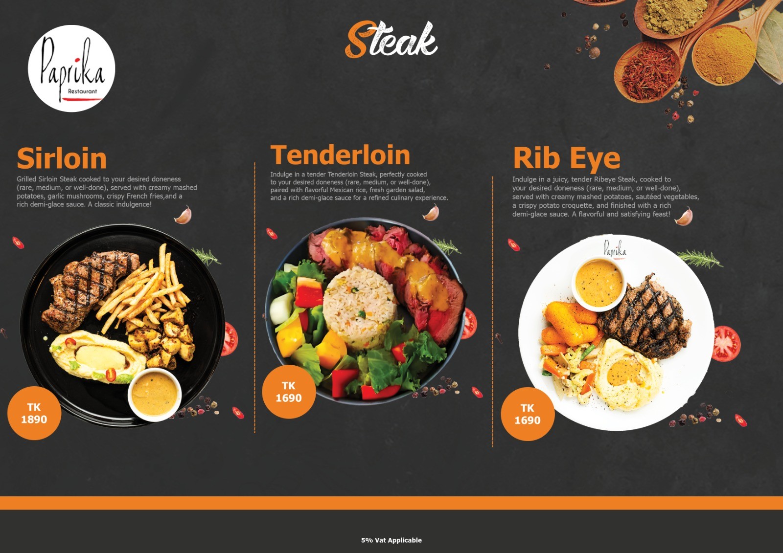 Steak Menu