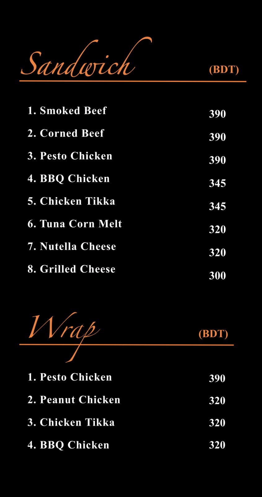 Sandwich Menu