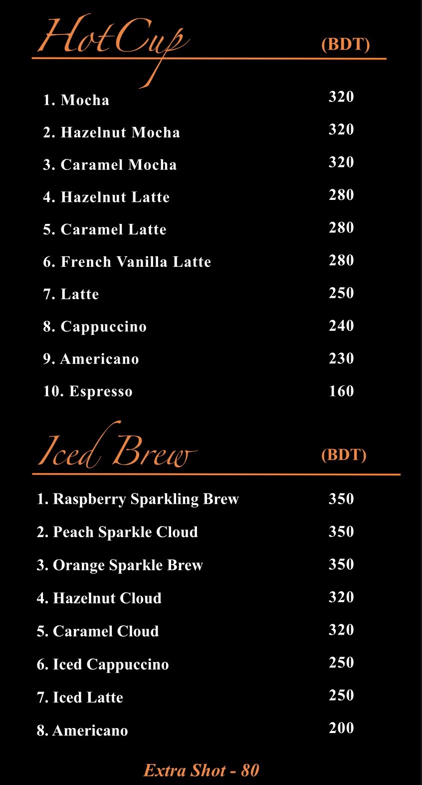 Iced Brew Menu