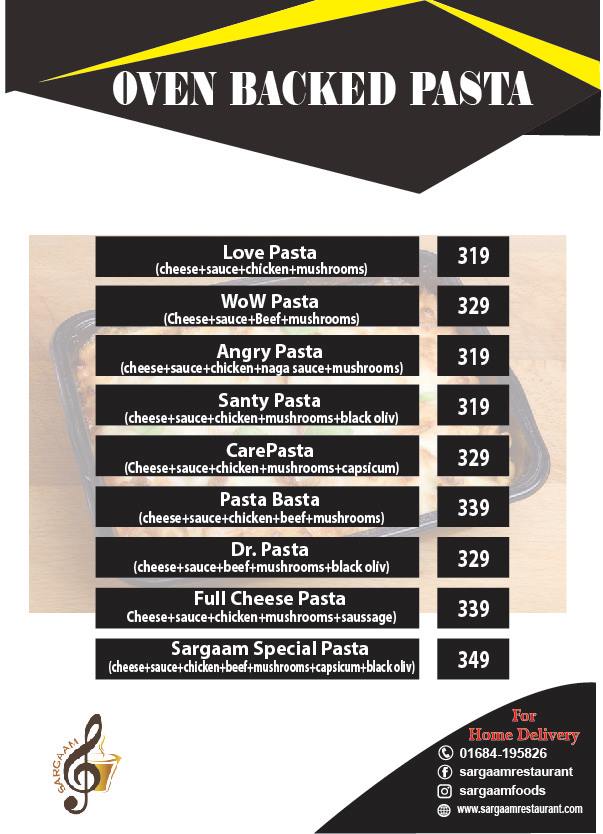 Pasta Menu