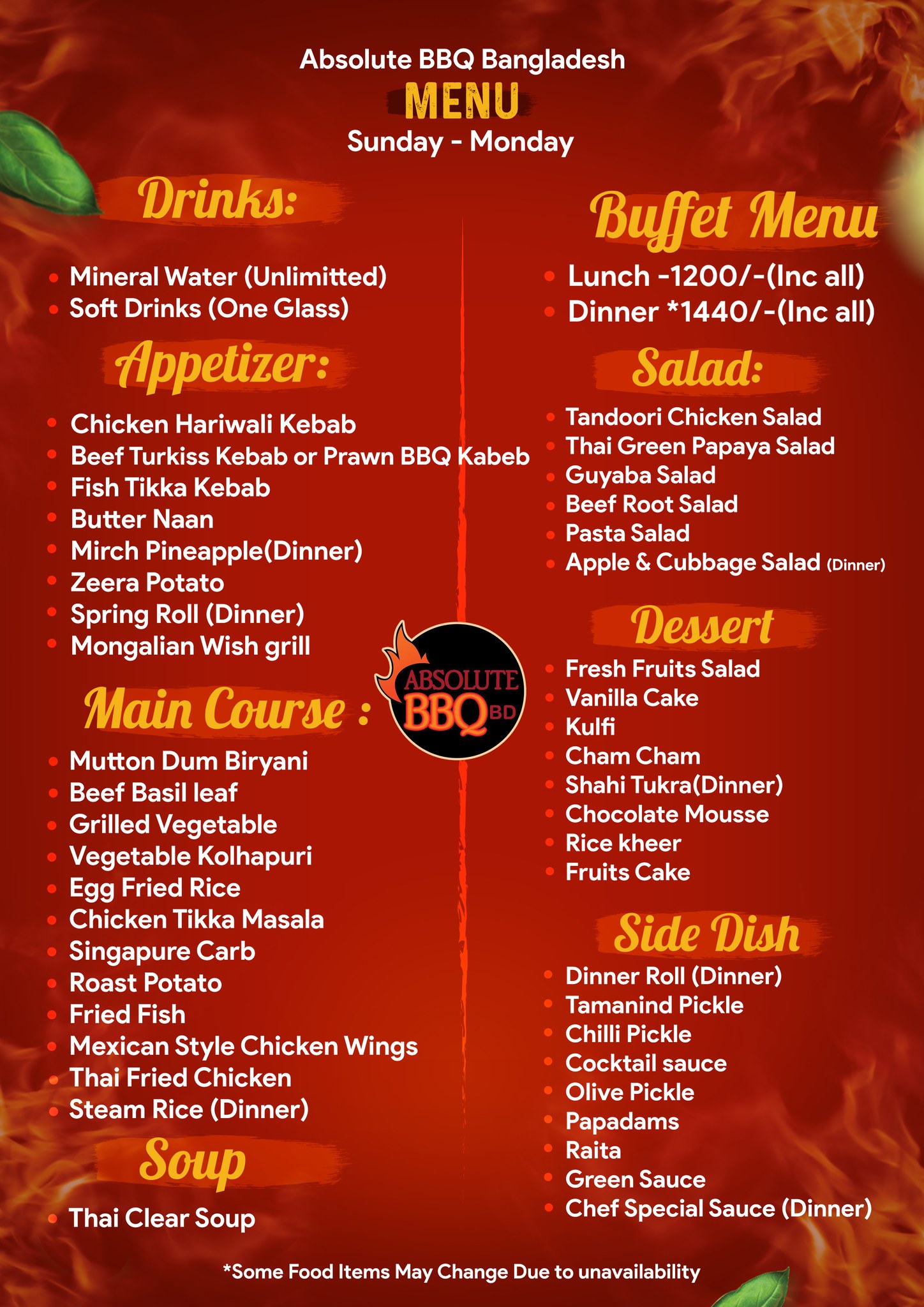 Buffet Menu