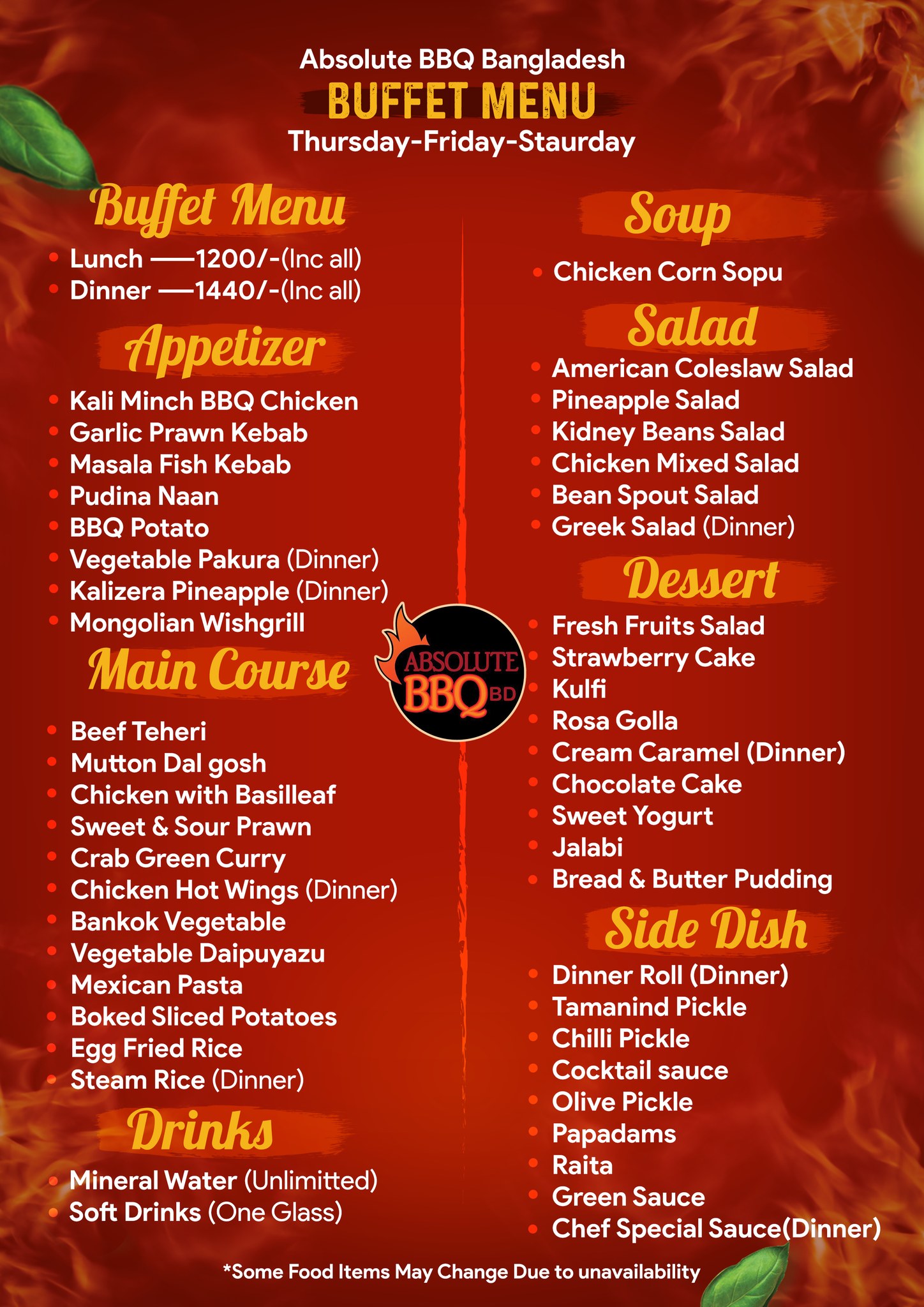 Buffet Menu