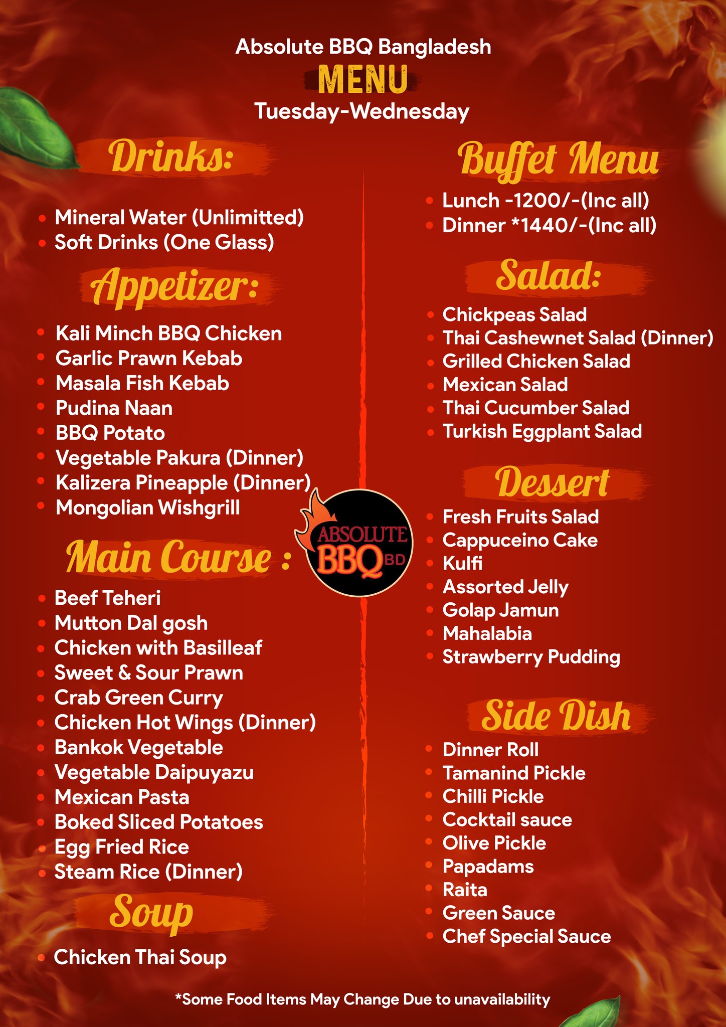 Buffet Menu