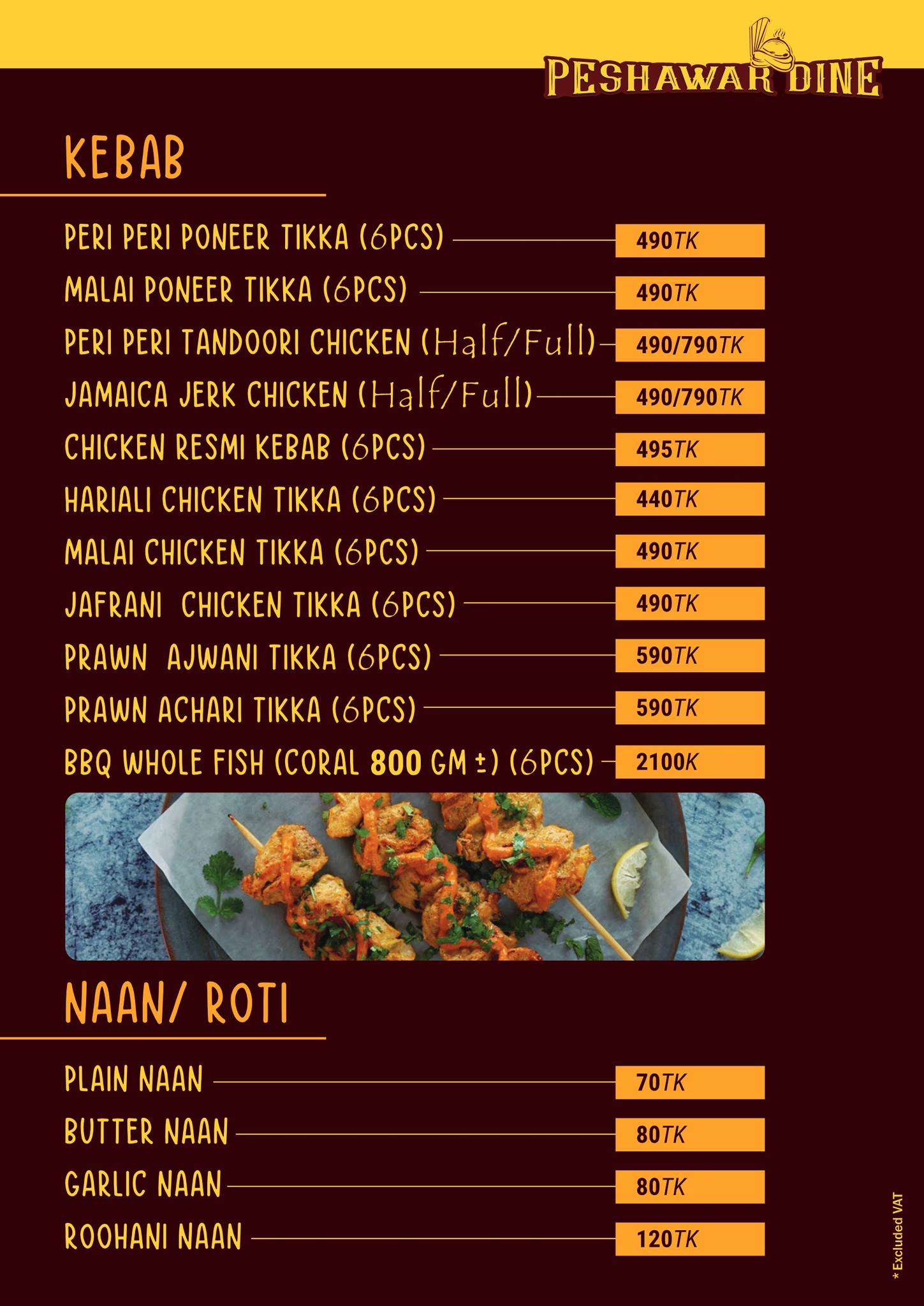 Kebab & Naan Menu
