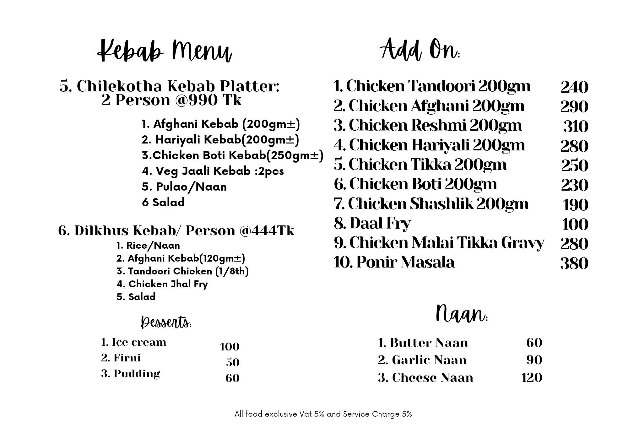 Kebab Platter Menu