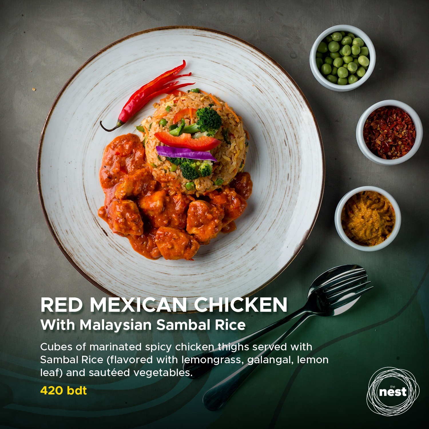RED MEXICAN CHICKEN With Malaysian Sambal Rice
