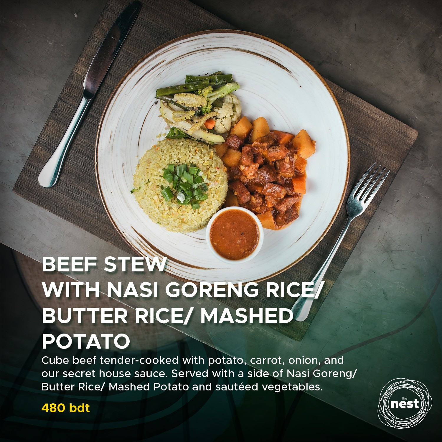 BEEF STEW With Nasi Goreng Rice/Butter Rice/ Mashed Potato