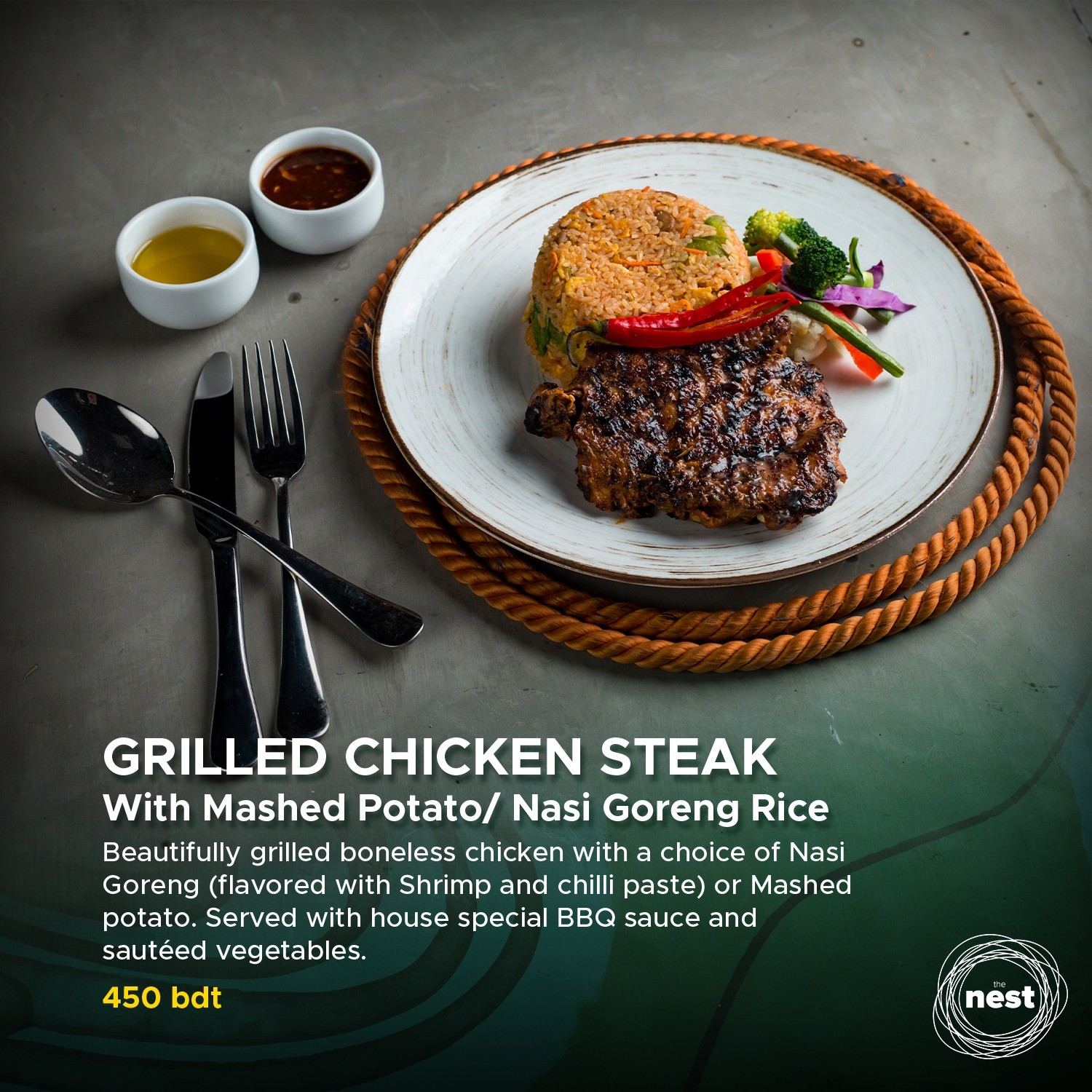 GRILLED CHICKEN STEAK  With Mashed Potato/Nasi Goreng Rice