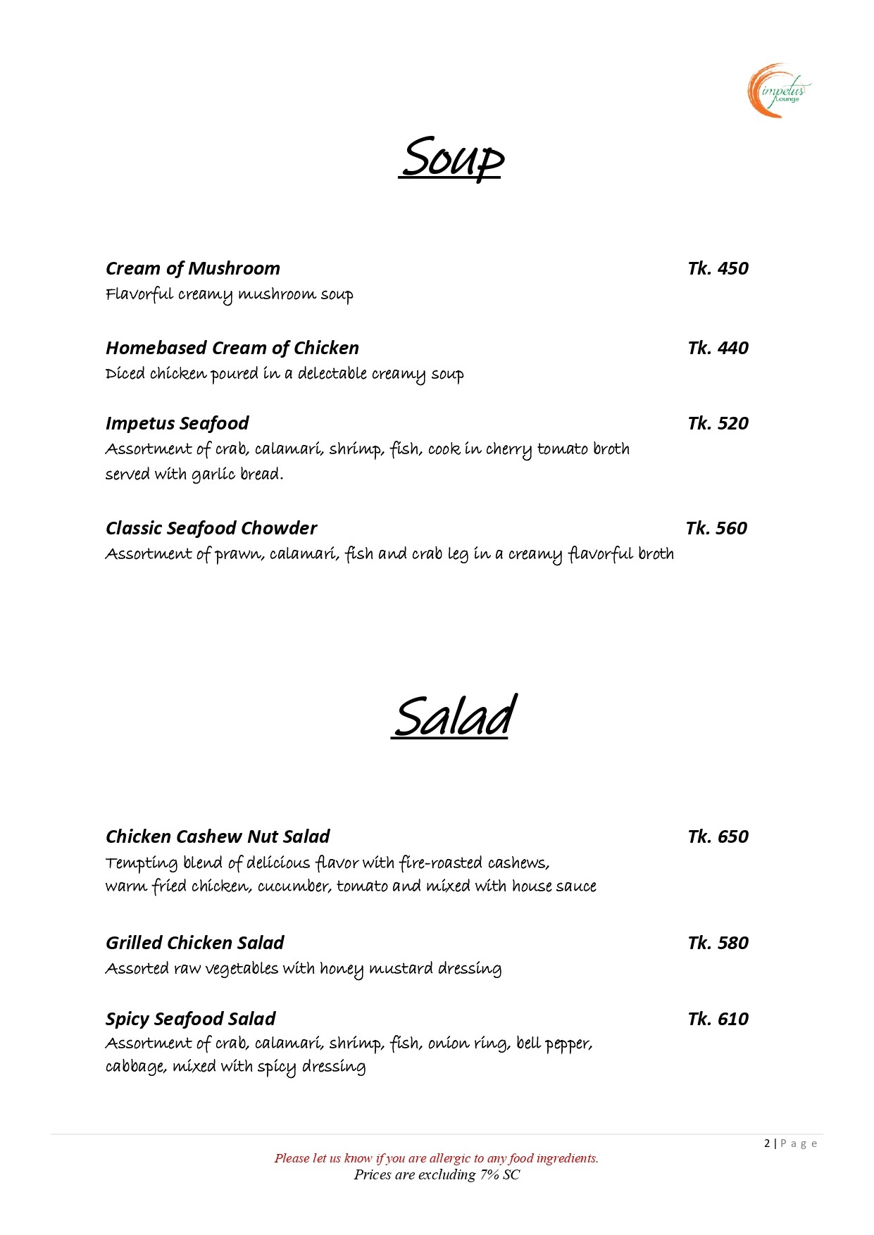 Soup & Salad Menu