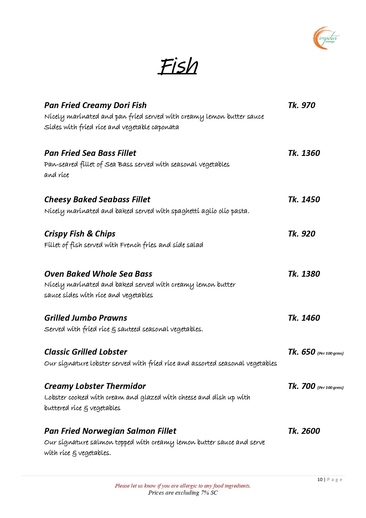 Fish Menu