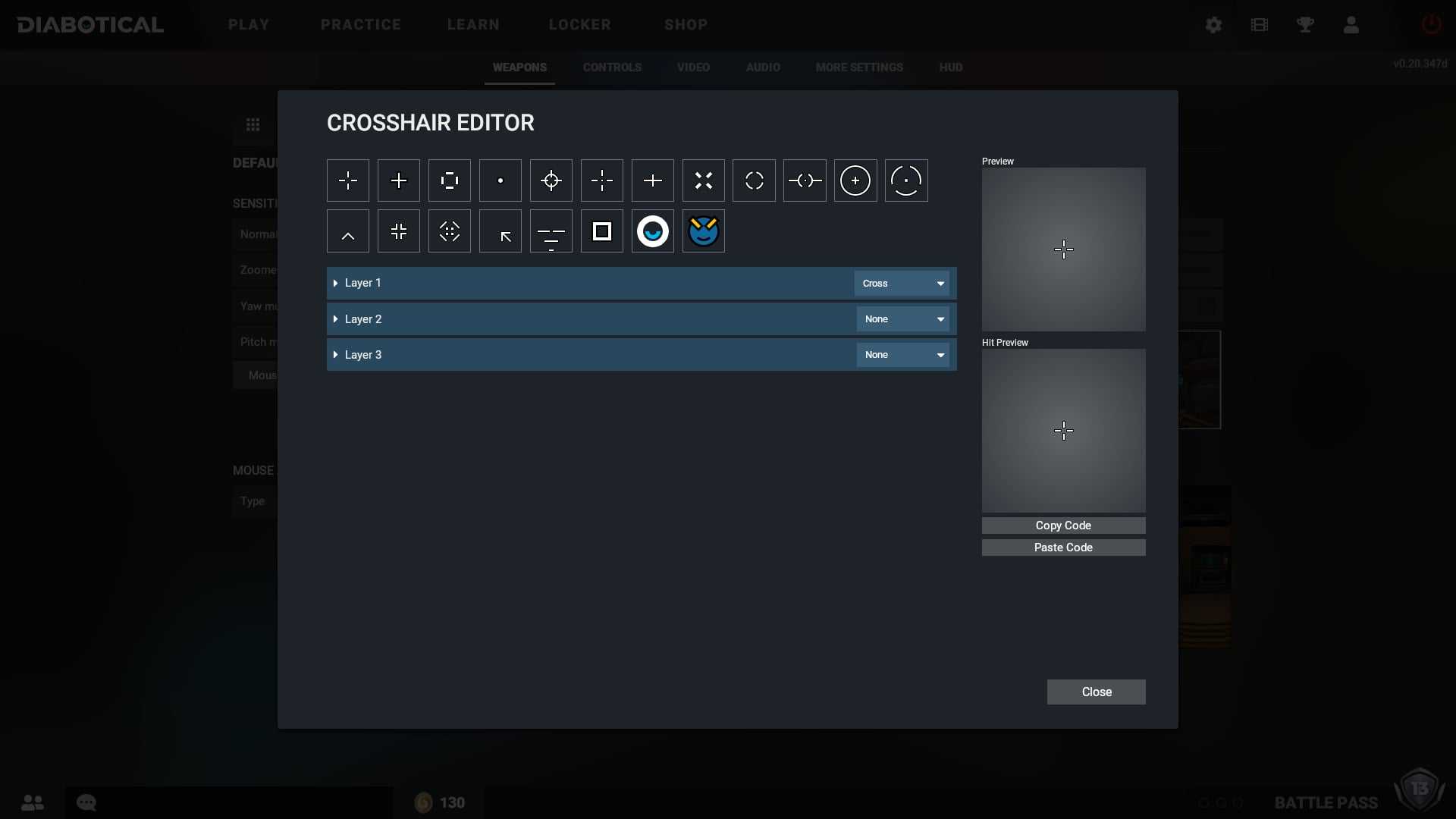 Diabotical Crosshair Editor UI