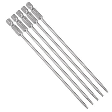 Harfington Uxcell 5 Pcs 1/4" Hex Shank T8 Magnetic Security Torx Screwdriver Bits 150mm Length
