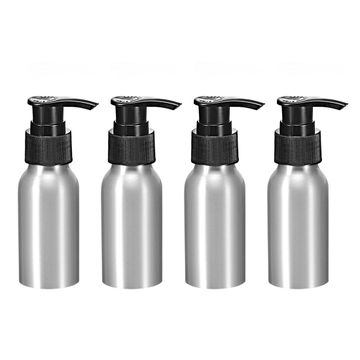 Harfington Uxcell 4 Stück Aluminium Pumpflasche 1.7Unzen/50 ml mit Schwarz Pumpverschluss, Leerer Nachfüllbar Behälter Reiseflasche für Küche und Bad