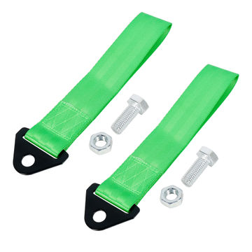 Harfington 2pcs Green Universal Car Tow Towing Hook Bumper Trailer Belt Strap