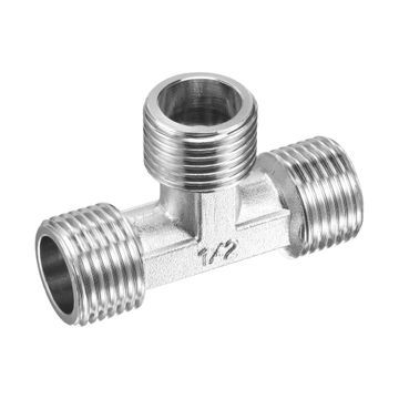 Harfington Uxcell Pipe Fitting Tee G1/2 Male Thread 3 Way T Shape Hose Connector Adapter, Nickel-Plated Copper