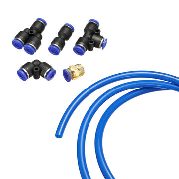 Harfington Pneumatic PU Air Hose Pipe Kit, 10mm OD 5 Meters 3/8PT Tube Connector with 12 Pack Push to Connect Fittings, Blue