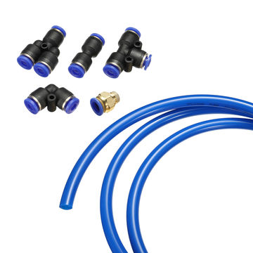Harfington Pneumatic PU Air Hose Pipe Kit, 12mm OD 5 Meters 1/4PT Tube Connector with 12 Pack Push to Connect Fittings, Blue