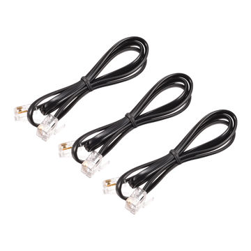Harfington Phone Cord 1.64FT Telephone Cable Phone Line Cord RJ11 6P4C Plugs Black 3pcs