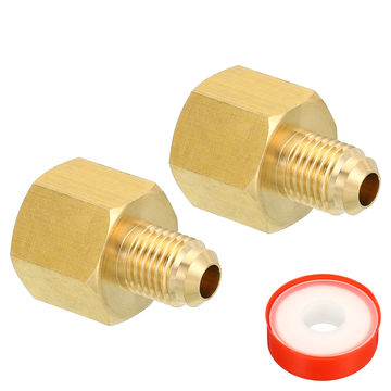 Harfington 1/4 SAE Male x 3/8 SAE Female Brass Flare Tube Fitting, 2 Pack Pipe Fitting Reducer Gas Adapter Hex Coupling with Sealing Tape for Plumbing