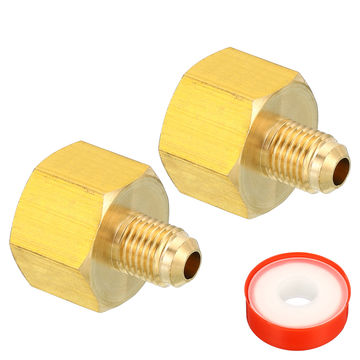 Harfington 1/4 SAE Male x 1/2 SAE Female Brass Flare Tube Fitting, 2 Pack Pipe Fitting Reducer Gas Adapter Hex Coupling with PTFE Tape for Plumbing HVAC