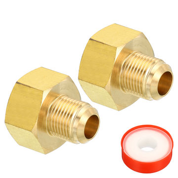 Harfington 1/2 SAE Male x 5/8 SAE Female Brass Flare Tube Fitting, 2 Pack Pipe Fitting Reducer Gas Adapter Hex Coupling with PTFE Tape for Plumbing HVAC