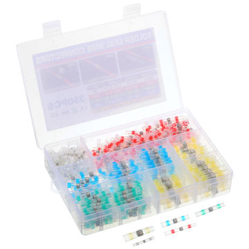 Harfington 350pcs 26-10 AWG Solder Seal Wire Heat Shrink Butt Connectors Waterproof Solder Sleeve for Marine Stereo, 40xYellow 90xWhite 100xRed 60xBlue 60xGreen