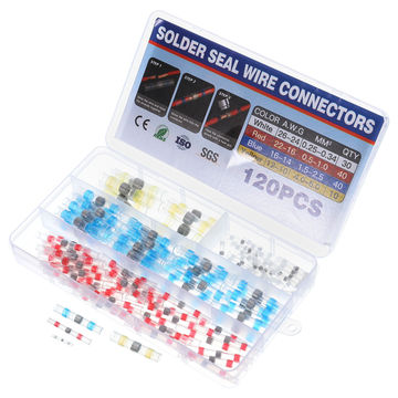Harfington 120pcs 26-10 AWG Solder Seal Wire Heat Shrink Butt Connectors Waterproof Solder Sleeve for Marine Stereo, 10xYellow 30xWhite 40xRed 40xBlue