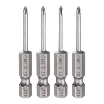 Harfington 4pcs #00 Phillips Screwdriver Bit PH00 1/4" Hex Shank 2" (50mm) Long 0.1" Rod Magnetic Cross Head Drill Bits S2 Steel Industrial Screw Driver for Electric Power Tools, Gray