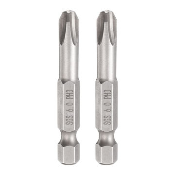 Harfington 2pcs PH3 Phillips Screwdriver Bit 1/4" Hex Shank 2" Long 0.24" Rod Magnetic