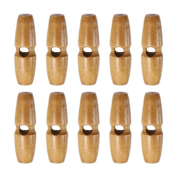Harfington 10pcs Wooden Toggle Buttons 35mm Single Hole Olive Sewing Button, Light Brown