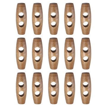 Harfington 15pcs Wooden Toggle Buttons 30mm Double Hole Olive Sewing Button, Light Brown