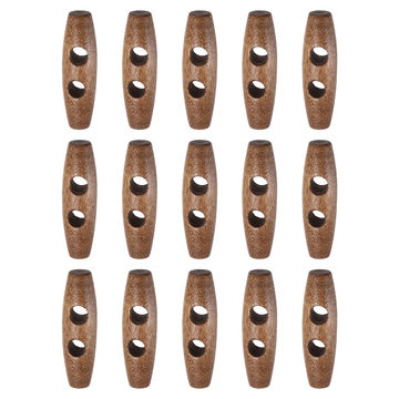 Harfington 15pcs Wooden Toggle Buttons 40mm Double Hole Olive Sewing Button, Light Brown