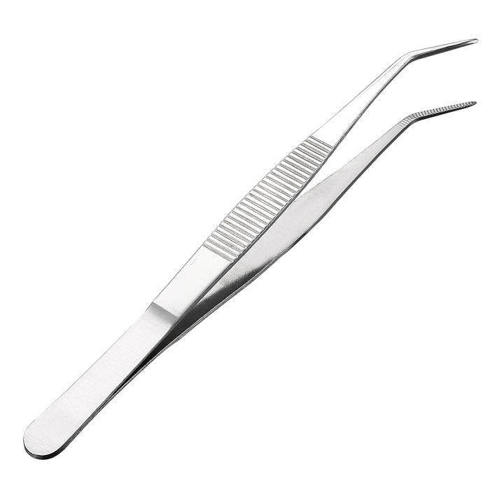 Metal Anti-Magnetic Pointed Tip Needle Nose w Curved Tweezer Set Black 2 in  1